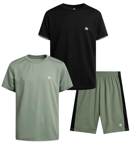 Image of RBX Boys Short Sets - 3 Piece Active Performance Short Sleeve Athletic Shirts and Gym Shorts With Elastic Waistband (4-12)