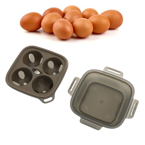 ASHATA Caisse à œufs D'extérieur, Récipient à œufs en Silicone PP Résistant aux Chocs à 4 Grilles, pour le Camping Pique-nique, la Randonnée et la Cuisson des œufs à la Vapeur
