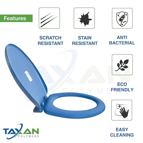 Image of TAXAN Blue EWC Toilet Seat Cover (17 x 14.5 in) | Oval Shape, PVC Western Commode Seat with Lid | High Glossy Finish, Sleek Design, Non-Soft Closing Commode Seat Cover with Installation Kit
