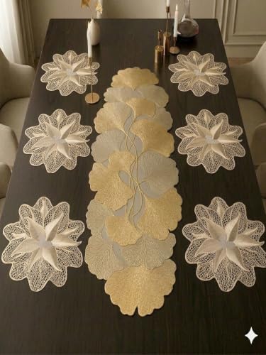Image of Dakshya Industries PVC Waterproof Round Table Placemat & Table Runner Combo Set | 6 Round Table Mats (38 x 38 cm) + 1 Table Runner | Heat Resistant, Washable, Non Slip Dining Table Decor (Arventa)