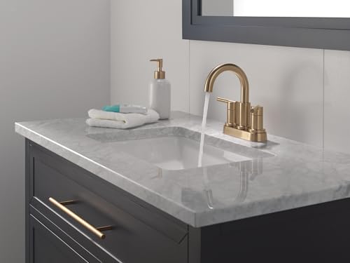 Delta Nicoli Centerset Brushed Gold Bathroom Faucet with Sprayer, 4 Inch 3 Hole Bathroom Sink Faucet with Pull Out Sprayer, Push-Pop Drain, Champagne Bronze 25749LF-CZ - image 8