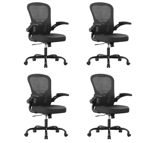 Image of Office Chair, Ergonomic Desk Chairs 330LBS Capacity High Back Mesh Computer Chair with Flip-up Armrests, Comfy Work Chair with Adjustable Lumbar Support(Pack of 4)