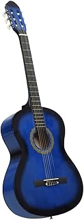 Guitarra clásica para principiantes, color azul, madera de tilo de 39 pulgadas