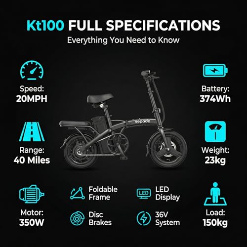 sepado Folding Electric Bike for Adults,750W Peak Motor Mini Ebike,20mph Speed,36V 10.4ah Battery, 20-40 Miles Range,14'' Foldable Electric Bicycle for Riding Commute - Image 3