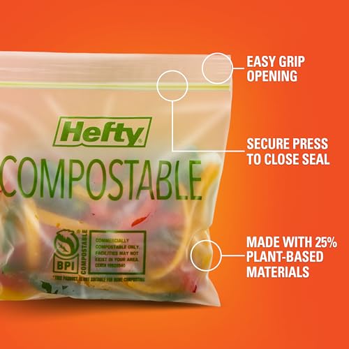 Hefty 00R88119 ® Compostable Sandwich Bags Food Storage Bags Press-To-Close Expandable Stand & Fill Bottom 50 Count thumb #2