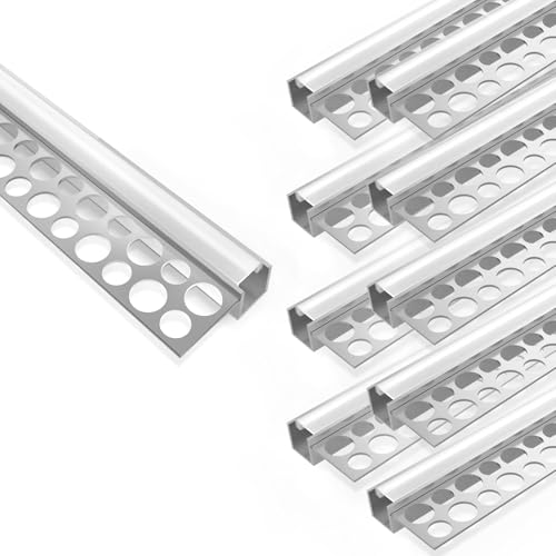 Recessed Drywall LED Profile, 3.3ft/1M 10 Pack LED Aluminium Channel with Milky Diffuser for 9mm LED Strip, Single Edge LED Strip Diffuser for Wall Edge, Ceiling and Stair Lighting