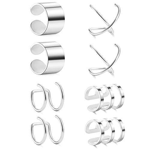 Senxido 4-10 Pairs Stainless Steel Ear Cuff Helix Cartilage Clip On Wrap Earrings Fake Nose Ring Non-Piercing Adjustable for Women