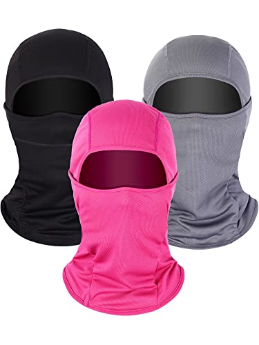 3 Pieces Ski Mask Balaclava Full Face Mask For Men Women Windproof Balaclava Sun Protection Breathable Face Cover (Black, Gray, Rose Red, Plus Size) #TOP5