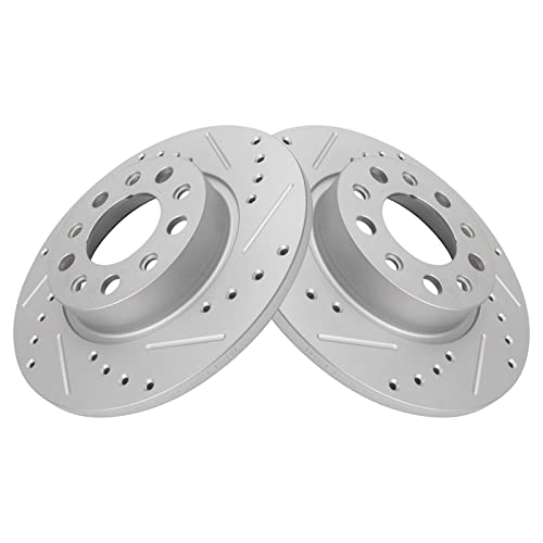 Image of TRQ Performance Rear Brake Pad and Rotor Set Ceramic Drilled Slotted Coated Compatible with 2018-2022 Jeep Compass