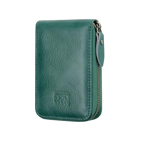 Image of Vintage Full Top Grain Leather Wallet RFID Blocking Multi Card Case with Zipper Pocket Card Holder for Men Women Gift Box
