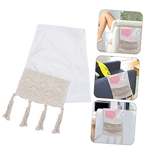 Bolsa De Reposabrazos De Sofá Revistero Boho Carrito De Noche Bohemio Soporte Para Control Remoto De Sofá Macramé Silla Brazo Silla Boho Bolso Lateral Colgante Algodón - imagen 5