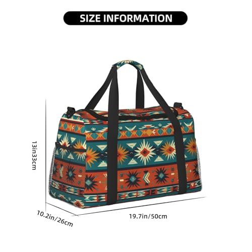 Native American Patterns Print Travel Duffle Bag - Foldable Personal Item Travel Bag for Women & Men,Carry-On Convertible Crossbody Tote Bags with Adjustable Shoulder Strap & Pockets 13x10.2x19.7 in4