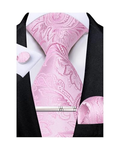 Image of DiBanGu Paisley Ties for Men Silk Necktie and Pocket Square Cufflinks Tie Clip Set Woven Classic Mens Tie for Wedding Party