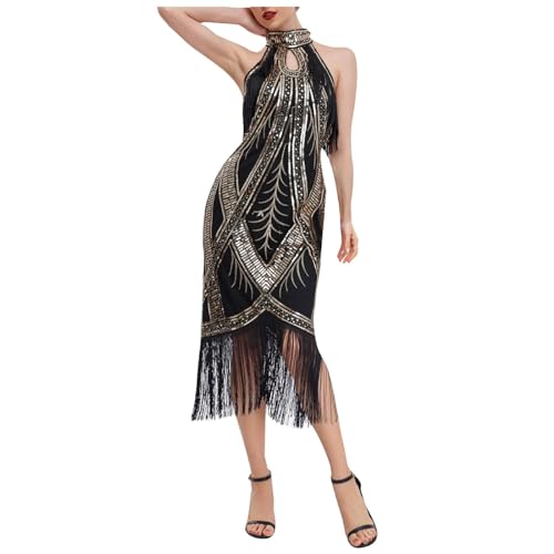 Robe pailletée années 1920 mi-longue dos nu style vintage pour femme