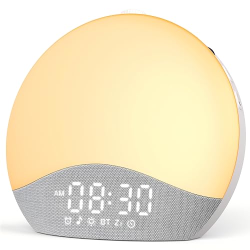ecozy Tageslichtwecker, Lichtwecker, Bluetooth-Synchronisierung, 26 Beruhigende Klänge mit Weißes Rauschen, 17 Nachtlichter, Beleuchteter Button,...