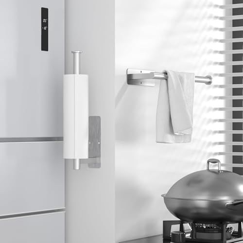 Image of ASTOFLI Paper Towel Holder Under Cabinet No Drilling, Self Adhesive Paper Towel Holder Wall Mount for Kitchen Rack, Under Counter Napin Holder No Drill, RV, 304 Stainless Steel, Silver 2 Pack