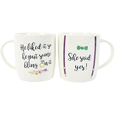 Jones Home & Gift Engagement Gift"She Said Yes" Engagement Mugs Set of Two Boxed Cover