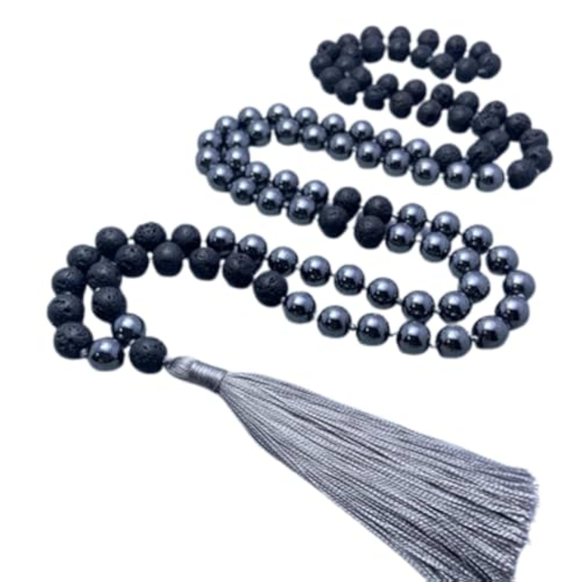Natural Hematite & Black Lava 6MM Beaded Handmade Prayer Mala Necklace