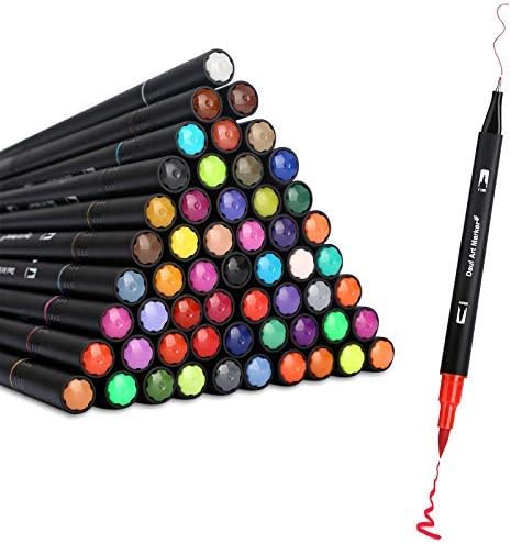 Ubefond 60 Colors Dual Markers Brush Pen, Brush Tips Coloring Pens Fine Point Dual Tip Markers Set for Kids Adult Coloring Books Drawing Painting Lettering Calligraphy School Office Supplies