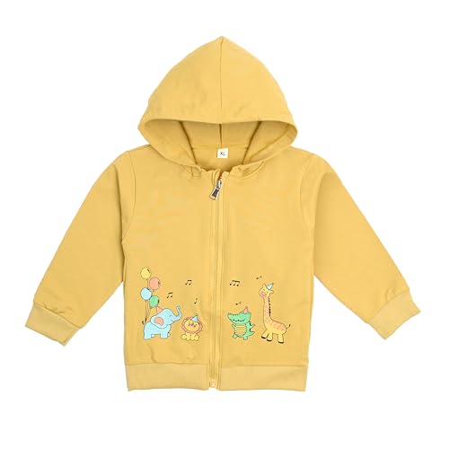 Bold N Elegant Cute Jungle Animal Party Print Pre-Winter Cotton Front Open Zipper Sweatshirt Hoodie for Infant Toddler Baby Boys & Girls