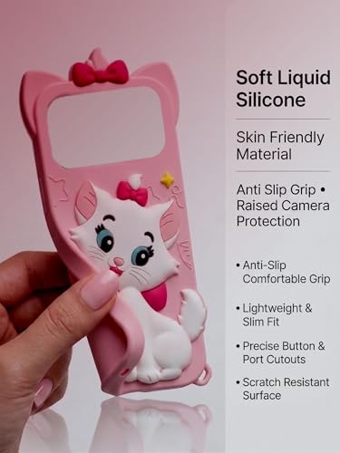 Image of amazon basics Luxury 3D Marie Cat Pink Silicone Case for iPhone 17 Pro Max | Cute Cartoon Soft Back Cover | Shockproof Kawaii Designer Cover for Girls & Women