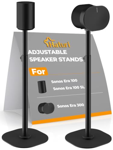 Haturi Speaker Stands Pair for Sonos Era 100 Era 100 SL & Era 300 Adjustable 2242 Floor Stands with Cable Management Heavy Duty Metal Construction Non-Slip Base for Living Room Bedroom Office