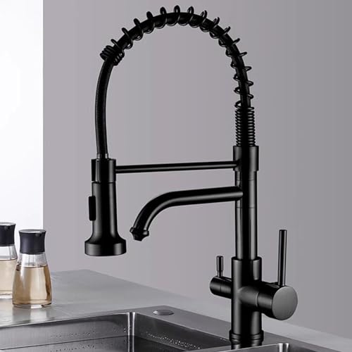 Robinet 3 voies cuisine noir laiton élimine les bouteilles plastiques