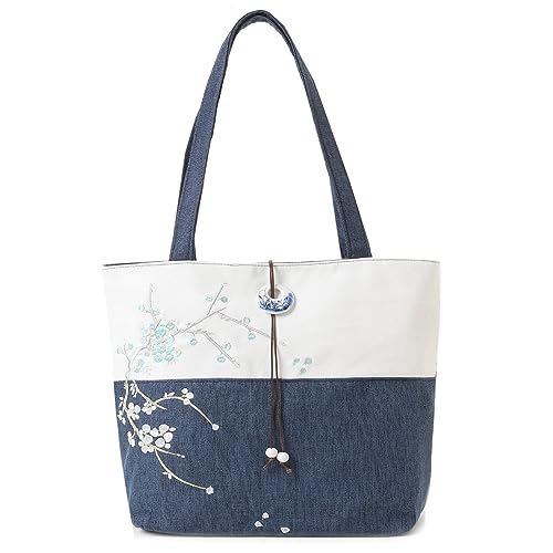 MAZEXY Elegant Vintage Silk Pattern Shoulder Handbag Tote Bag with Pendant and Tassels