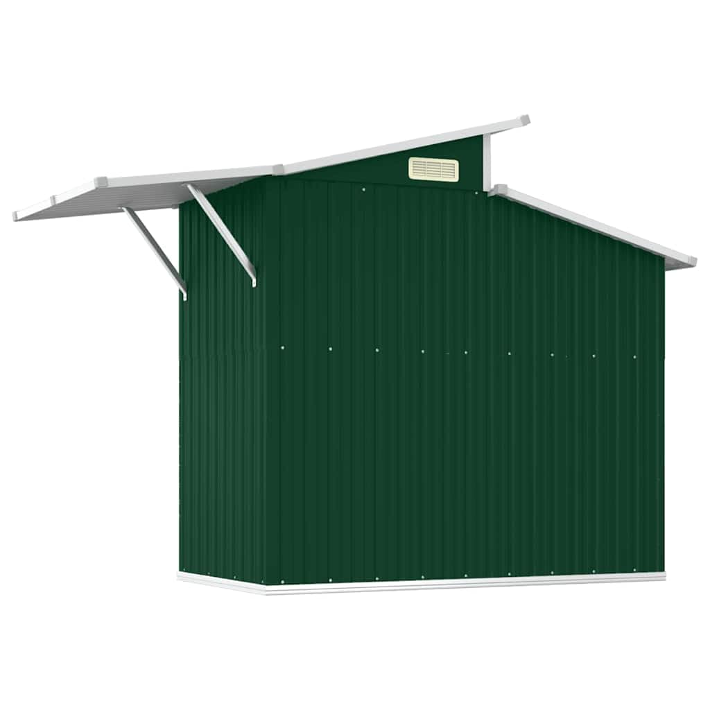 Cobertizo verde 270 x 130 x 208,5 cm de acero galvanizado, cobertizo de jardín con puerta, techo y ventilación para herramientas de jardín, bicicleta, cortacésped, barbacoa, almacenamiento