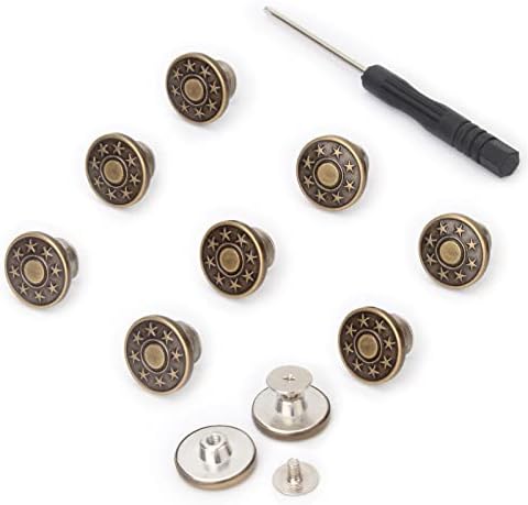 Jean Buttons Replacement 8 Sets - RuWfpz Upgraded Metal Pant Buttons Tightener, No Sew Removable Instant Buttons for Jeans Suspender, Nailess Jean Rivets