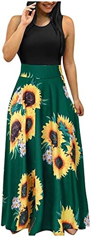 Jurk voor Vrouwen Comfortabele O-hals Korte Mouw Swing Losse T-shirt Fit Comfortabele Mode Vloeiende Leuke Swing Tuniek Jurk Bloemen Maxi Jurken voor Vrouwen, Groen, L
