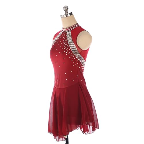 Fato de patinação artística para meninas vermelho elastano terno de competição simples generoso vest