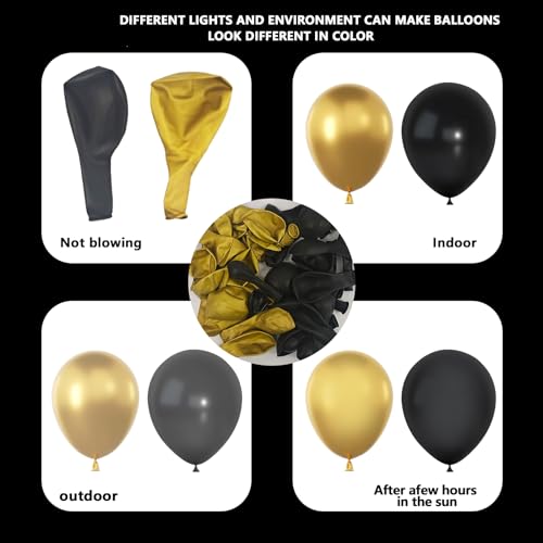 Black and Gold Balloons Garland Arch Kit, 134pcs Black and Metallic Gold Balloons with Different Size for Graduation, 2024 New Year, Birthday, Anniversary Party Decorations Supplies - Image 5