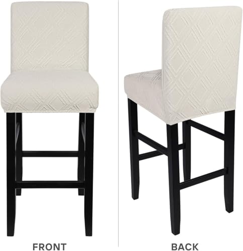 Image of SearchI Water Repellent Bar Stool Covers Set of 2, Stretch Washable Barstool Seat Covers, Counter Height Chair Covers for Kitchen Dining Room Cafe (Beige Diamond Jacquard)