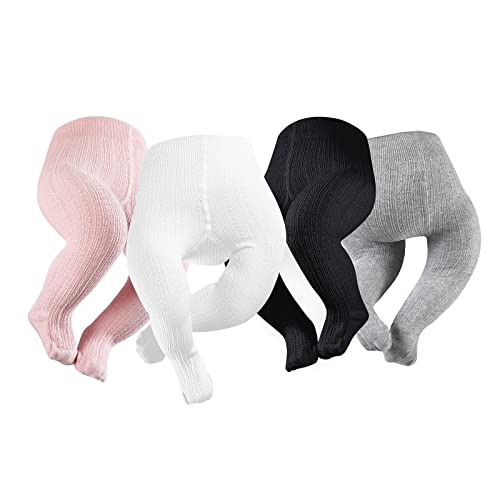 Image of Petrass Baby Girls Cable Knitted Tights Infant Full-Footed Seamless Cotton Tights New-born Girls Seamless Leggings 3/4/5/6