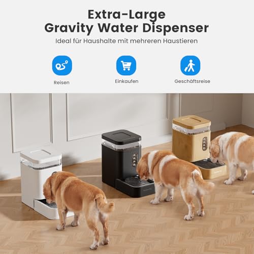 Gardner Pet 6.5L Automatischer Wasserspender, Schwerkraft-Tränke mit Edelstahlschüssel, Futterautomat für Hunde und Katze, große Kapazität Futterspender, BPA-frei, Keine Elektrizität, geräuschlos