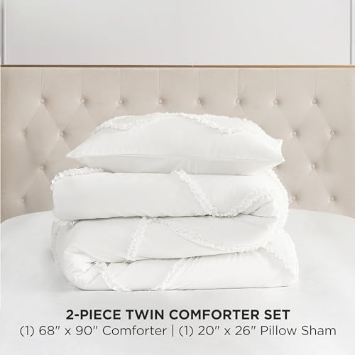 Image of Juicy Couture Diamond Twin Comforter Set - Ruffle 2-Piece Machine Washable Reversible Bedding Comforter Set, White