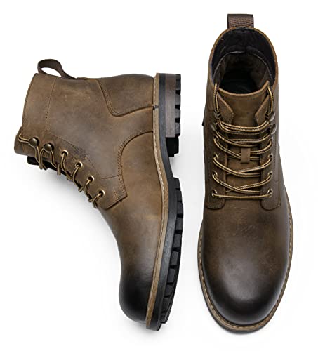 Jousen Mens Boots Leather Motorcycle Casual Boots For Men Waterproof Hiking Chukka Boots Mens(Amy8181 Brown 08 #TOP6