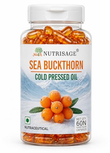 Image of Sea Buckthorn Oil Capsules 1200mg Daily Serving | Cold Pressed Himalayan Omega 7 Formula | Supports Skin Hydration, Glow, Hair & Whole Body Wellness | Omega 3 6 7 9 | 60 Capsules
