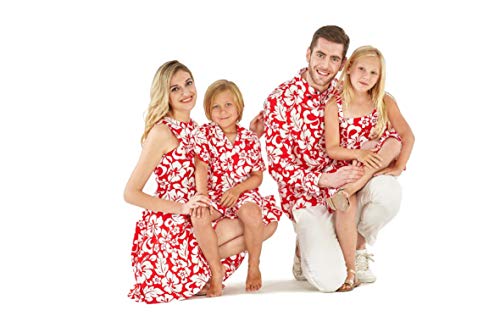 Matching Mother Daughter Hawaiian Luau Outfit Women Girl Dress Classic Vintage Hibiscus Red2