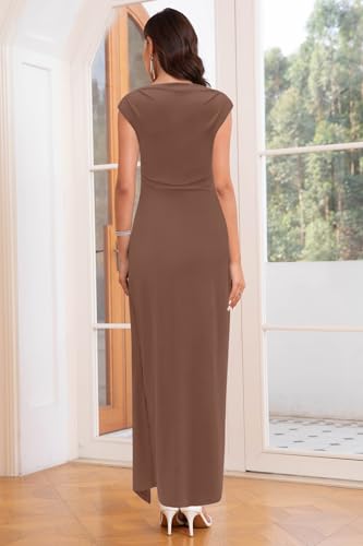 Summer Cocktail Dresses for Women Bodycon Casual Mock Neck Cap Sleeve Dress Elegant Wedding Guest Long Maxi Dress3