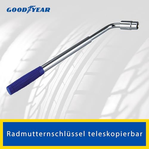 GOODYEAR 75521 Teleskop Radmutternschlüssel, ausziehbar, inklusive Wechselstecknuss 17 mm und 19 mm, rutschfeste Beschichtung, Chrom-vanadium-stahl