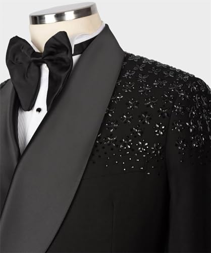 Mens Luxury 2 Pieces Suit Slim Fit Dinner Tuxedo Blazers Jacket Pants Outfit with Rhinestone for Prom,Party,Wedding4