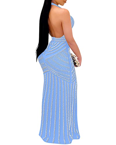 Image of PORRCEY Women's Sexy Rhinestone Mesh See Through Party Night Prom Dress
