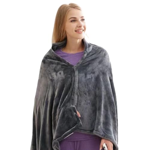 Generisch Manta eléctrica calentable con capa poncho, manta eléctrica de calentamiento rápido - Manta de seguridad alimentada por USB con ajuste de calor