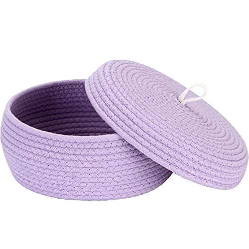 Sea Team Round Woven Cotton Rope Storage Basket with Lid, Lavender by Sea Team - Used condition - US$18.45