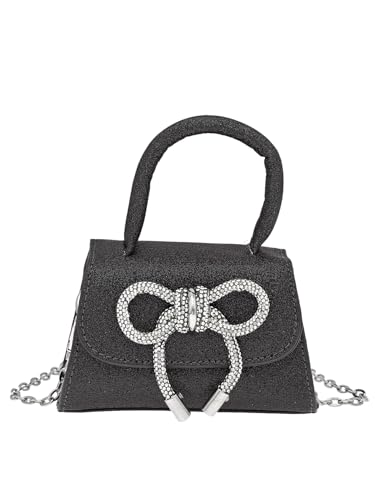 Women's Glittering Bow Box Bag Mini Sparkling Fashion Handbag Elegant Evening Wedding Chain Strap Clutch Purse