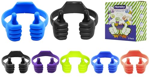 Honsky Thumbs-up Phone Stand for Tablets, E-Readers and Smart Phones - 1 Pack of Blue & Black + Pack of 5