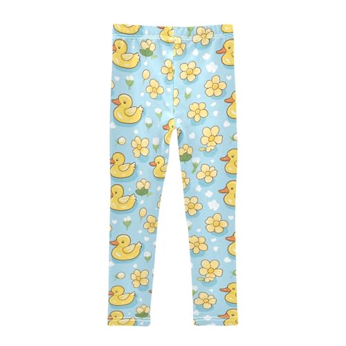 Cute Yellow Duck Girls' Leggings Toddler Doodles Flowers Cartoon Kids Yoga Pants Dance Active Tights 4T2