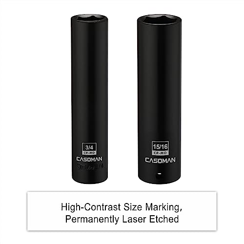 Image of CASOMAN 2PCS 1 /2-Inch Drive Extra Deep Socket- 3 /4 inch & 15 /16 inch, CR-MO, SAE, 6-Point, Extra Long (Pack of 2)